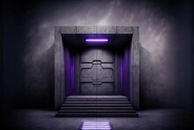 Cyberpunk Sci-Fi Empty Platform Stage Podium Cylinder Concrete Cement Generative Ai Stand