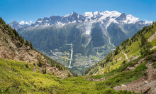 The Panorama Of Mont Blanc Massif And Les Aiguilles Towers.