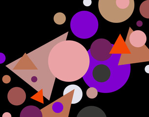 Wall Mural - Abstract modern background, art print or canvas illustration, purple pink brown and orange colors in bright colorful design, circle and triangle shapes layered in creative painting