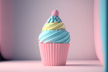 Pastel 3d Cupcake With Cream Generative Ai
