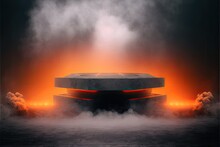 Futuristic Empty Podium Stage With Smoke And Neon Light  Generative Ai Sci-fi Alien Stand Platform