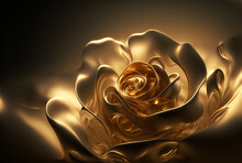 Golden Rose With Paper Petals, Origami Rose, Gold Rose Petals Background,generative Ai.