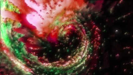 Poster - Spinning pattern with blowing strong wind. Motion. Rotating swirling shapes with blinking particles.