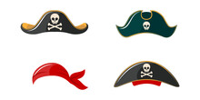 Pirate Hats Vector Cartoon Set Isolated On A White Background