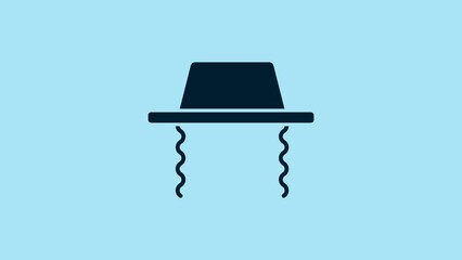 Sticker - Blue Orthodox jewish hat with sidelocks icon isolated on blue background. Jewish men in the traditional clothing. Judaism symbols. 4K Video motion graphic animation