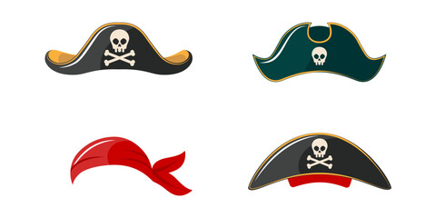 Pirate hats vector cartoon set isolated on a white background