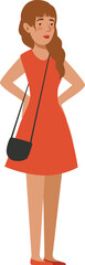 Sticker - Pretty young woman in red dress. Cartoon character