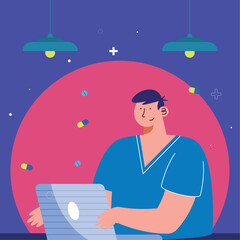 Wall Mural - male doctor using laptop