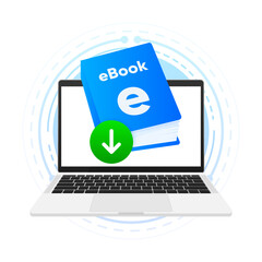 Poster - Download the e-book file. Cover and call to action. Digitized version of the book. Vector illustration.