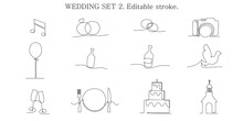 Decoration Continuous Line Hand Drawing Elements Set For Wedding Photo Book, Invitations. Vector Stock Illustration Minimalism Design Isolated On White Background. Editable Stroke Single Line. 