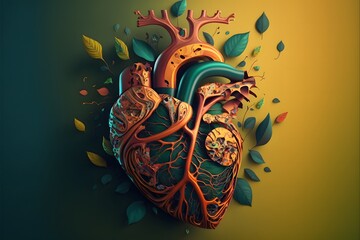 Wall Mural - Vibrant Human Heart. Graphic Illustration of human heart. Colorful. Vibrant. Modern. Science. Scientific. Medical. Doctor. Skeleton. Model. Biology. Anatomy. X-Ray