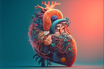 Wall Mural - Human Heart detailed view. Graphic Illustration of human heart. Colorful. Vibrant. Modern. Science. Scientific. Medical. Doctor. Skeleton. Model. Biology. Anatomy. X-Ray