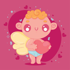 Canvas Print - cupid angel lifting heart