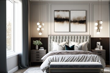 Wall Mural - Sleek and contemporary master bedroom with a neutral color palette generative ai