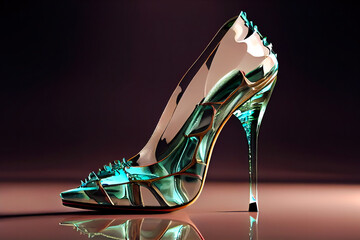 Wall Mural - Crystal Glass Slipper.  Women's shoe with heel.  Image created with Generative AI technology.