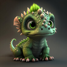 Green Baby Creature With Fluffy Hair On His Head, Cute And Cuddly, Generative Ai