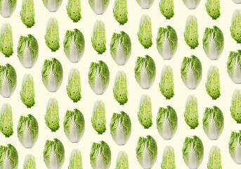 Pattern design with fresh Chinese cabbages on light background