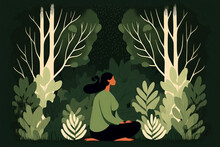 Illustration Of A Person In A Garden, Meditation. Generative AI.