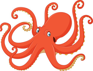 Poster - Cartoon octopus on white background