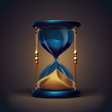 Golden Hourglass On Dark Brown Background. Hour Glass Is Also Known As Sandglass, Sand Timer Or Sand Clock. AI Generative Art, Illustration, Design Element.