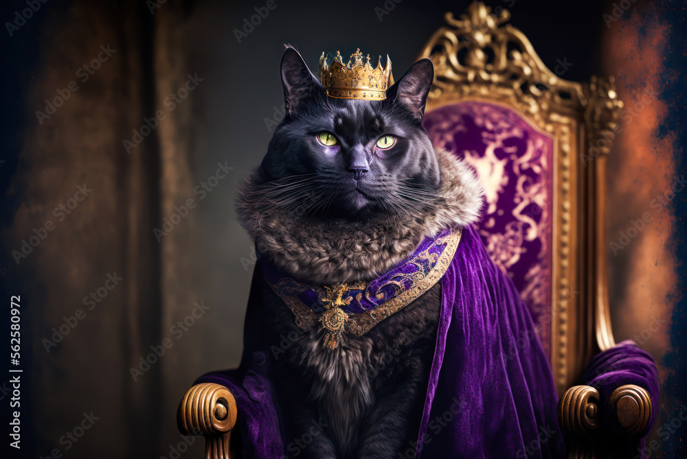Royal black cat with purple robes, copyspace. Generative AI Stock ...