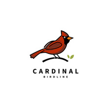 Cardinal Red Bird Vector Logo Design Illustration