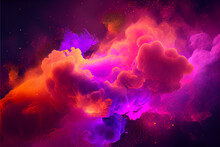 Bubbly Pink And Orange Multicolored Smoke Puff Cloud Design Elements On A Dark Background - Generative Ai