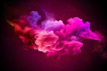 Wall Mural - Neon pink and red multicolored smoke puff cloud design elements on a dark background - generative ai