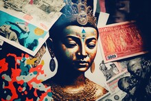 Buddha And Money. Collage. Generative AI