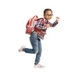 © kromkrathog - School girl, Happy Asian student school kid with backpack and walking, Full body portrait isolate background
