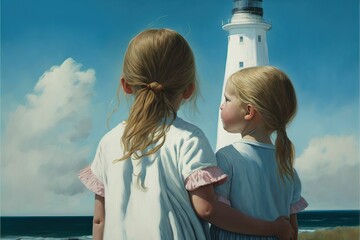 4K resolution or higher, Two young girls holding each others hands. Generative AI Technology