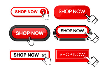 Aufkleber - Shop Now vector red button collection in different flat style. Shop Now icon isolated on white background. Vector illustration.