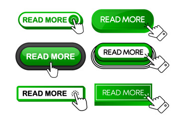 Aufkleber - Read More vector green button collection in different flat style. Read More icon isolated on white background. Vector illustration.