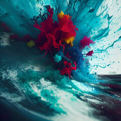 Wall Mural - Abstract flying splash liquid color paint waves