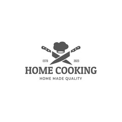 Sticker - Chef Cooking Hat with Crossed Knife Vector Outline Logo, Kitchen Simple Black Icon