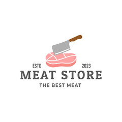 Sticker - Butcher Logo Template Vector Butcher Knife. Butcher shop emblem. Butchery store advertising design element. Meat shop typography. Vector vintage illustration.