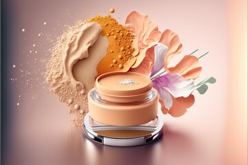 Cosmetics products and their ingredients, 3d illustration made with Generative AI