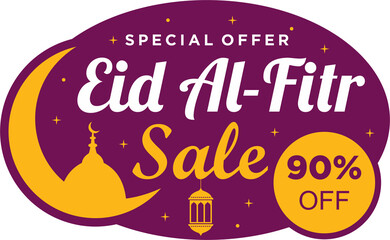 Sticker - Eid Festival Sale, Offer Design Tag, Sticker with 90% Discount