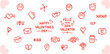 Set de ilustraciones decorativas dibujadas a mano de amor, emojis enamorados y corazones en color rojo para San Valentin. Vector	
