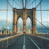 Fototapeta Mosty linowy / wiszący - On the famous Brooklyn Bridge in the morning