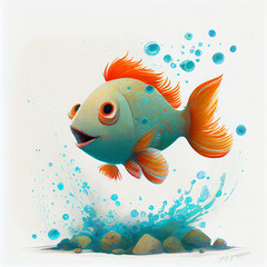 Wall Mural - Cartoon. cute smiling fish. generative ai
