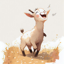 Cartoon. Cute Smiling Goat. Generative Ai
