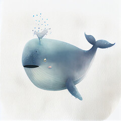 Wall Mural - Cartoon. cute whale smiling. generative ai