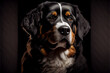 Portrait of a bernese mountain dog on a black background. generative ai