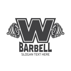 Letter W Fitness Gym logo design template, design for gym and fitness club, barbell icon
