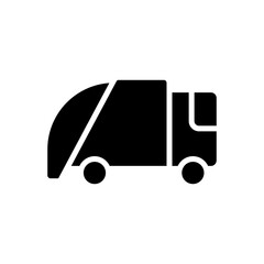 Sticker - Waste disposal black glyph icon. Garbage management. Transportation of trash to landfill. Public utility. Silhouette symbol on white space. Solid pictogram. Vector isolated illustration