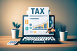Government taxes and calculation tax return concept , Tax return online for tax payment , Government, state taxes, paperwork, financial research, report , generative ai