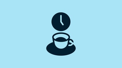 Sticker - Blue Coffee time icon isolated on blue background. 4K Video motion graphic animation