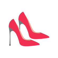 Red Stiletto Shoes On White Background. Trendy Female Summer Clothes Flat Vector Illustration. Fashion Concept