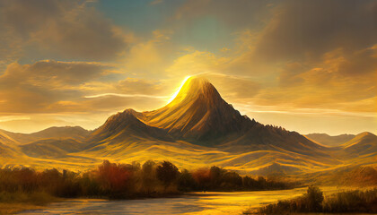 Wall Mural - amazing landscapes view of mountain with gold hour on sunrise morning